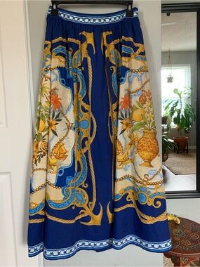 Blue & Gold Print Full Skirt